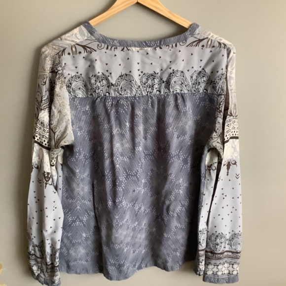 CREAM Blouse. Long Sleeve Blouse. Boho grey neutral pattern - Picture 7 of 10